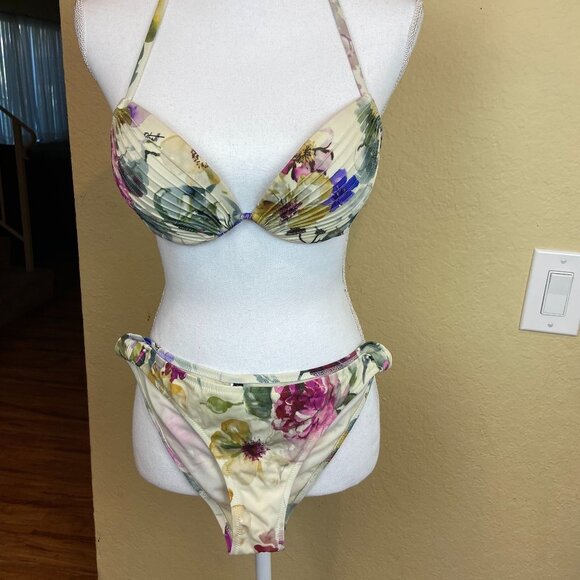 Ritratti Italy Swim 2 pc  Bikini Top Bottom Floral Drapery Sz 36B - Picture 1 of 12